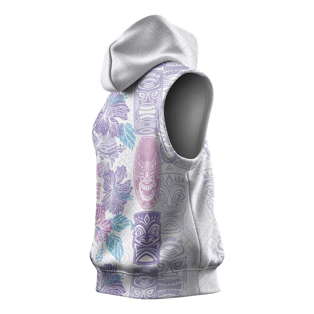Christmas Aloha Hawaii Tiki Sleeveless Hoodie Hibiscus Winter Colors - Polynesian Pride