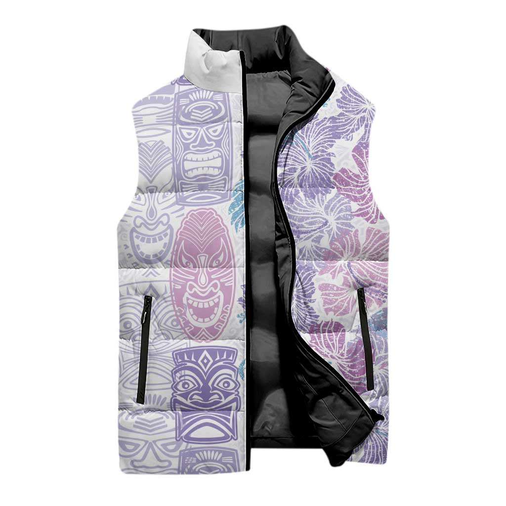 Christmas Aloha Hawaii Tiki Sleeveless Puffer Jacket Hibiscus Winter Colors - Polynesian Pride