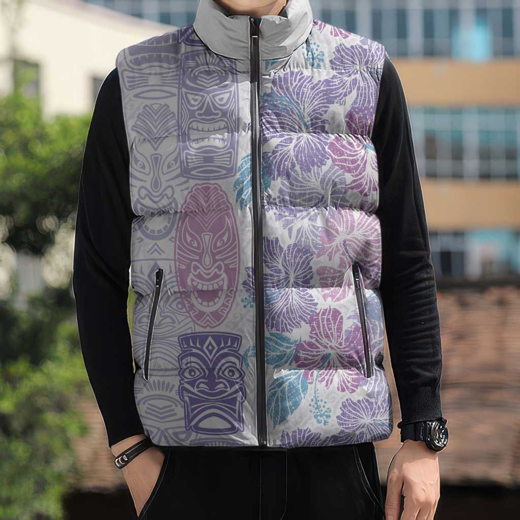 Christmas Aloha Hawaii Tiki Sleeveless Puffer Jacket Hibiscus Winter Colors - Polynesian Pride