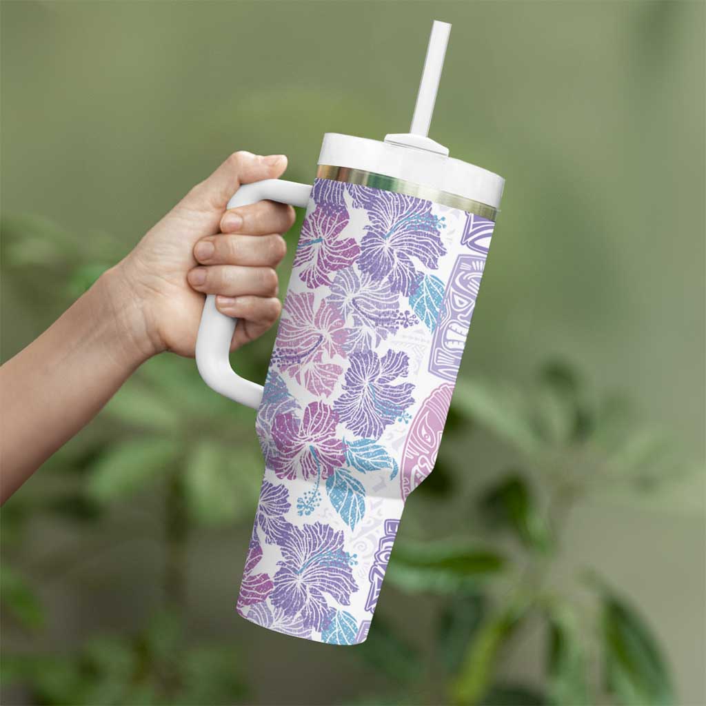 Christmas Aloha Hawaii Tiki Tumbler With Handle Hibiscus Winter Colors - Polynesian Pride