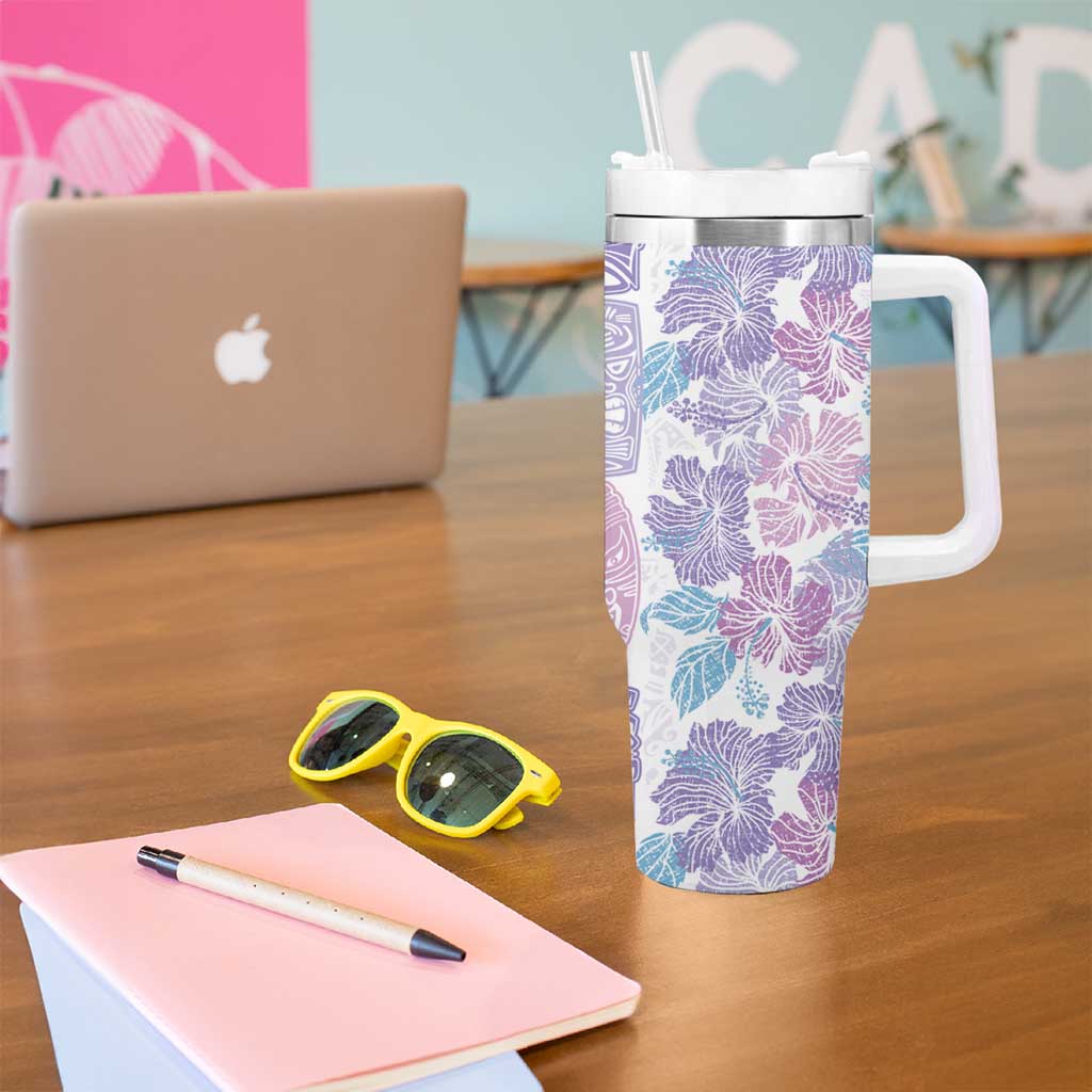 Christmas Aloha Hawaii Tiki Tumbler With Handle Hibiscus Winter Colors - Polynesian Pride