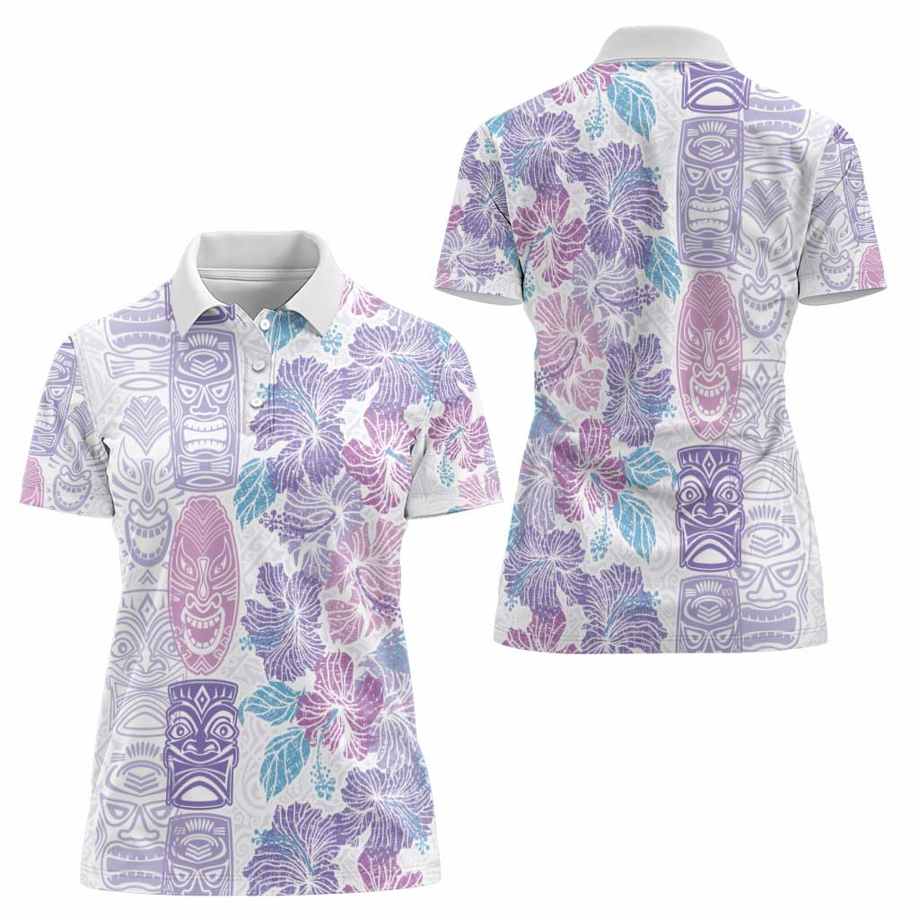Christmas Aloha Hawaii Tiki Women Polo Shirt Hibiscus Winter Colors - Polynesian Pride