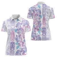 Christmas Aloha Hawaii Tiki Women Polo Shirt Hibiscus Winter Colors - Polynesian Pride