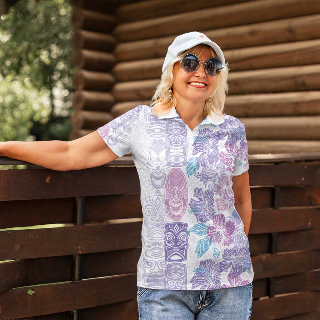 Christmas Aloha Hawaii Tiki Women Polo Shirt Hibiscus Winter Colors - Polynesian Pride