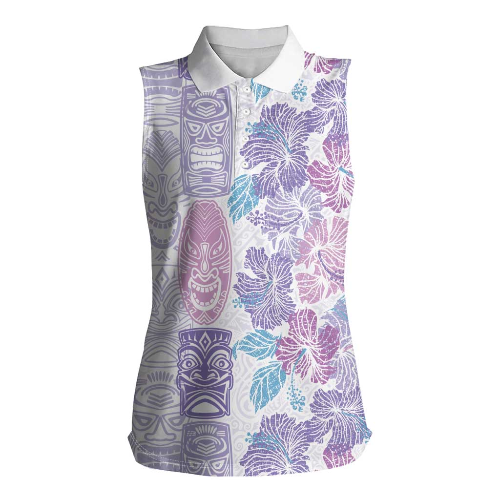 Christmas Aloha Hawaii Tiki Women Sleeveless Polo Shirt Hibiscus Winter Colors - Polynesian Pride