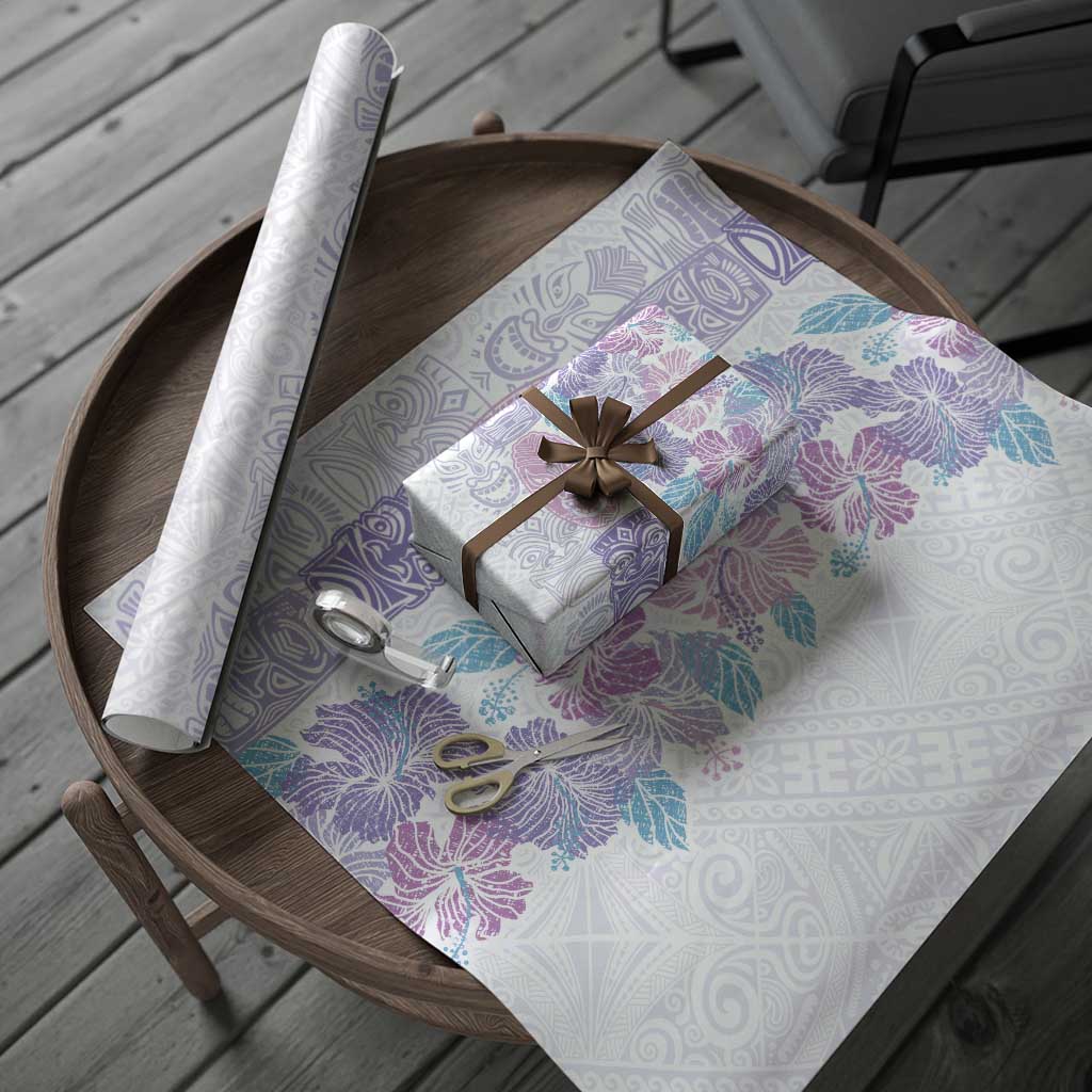 Christmas Aloha Hawaii Tiki Wrapping Paper Hibiscus Winter Colors