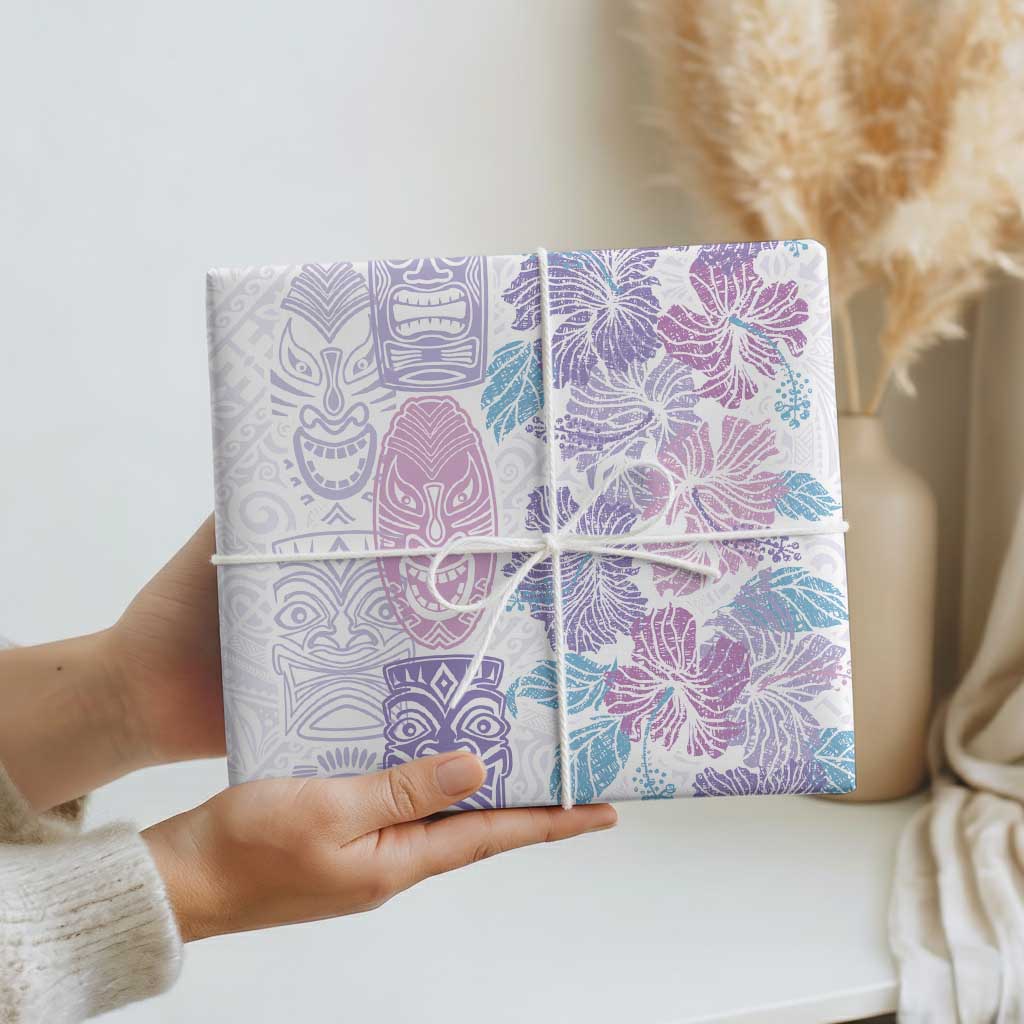 Christmas Aloha Hawaii Tiki Wrapping Paper Hibiscus Winter Colors