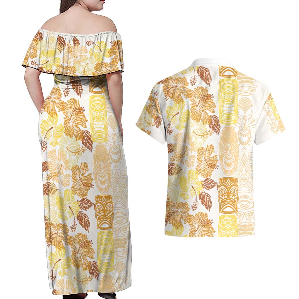 Christmas Aloha Hawaii Tiki Couples Matching Off Shoulder Maxi Dress and Hawaiian Shirt Hibiscus Autumn Colors LT7 - Polynesian Pride