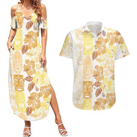 Christmas Aloha Hawaii Tiki Couples Matching Summer Maxi Dress and Hawaiian Shirt Hibiscus Autumn Colors LT7 Yellow - Polynesian Pride