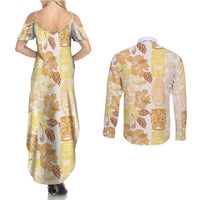 Christmas Aloha Hawaii Tiki Couples Matching Summer Maxi Dress and Long Sleeve Button Shirt Hibiscus Autumn Colors - Polynesian Pride