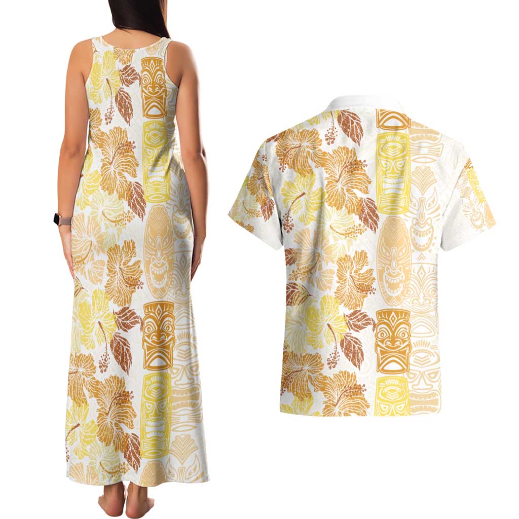 Christmas Aloha Hawaii Tiki Couples Matching Tank Maxi Dress and Hawaiian Shirt Hibiscus Autumn Colors LT7 - Polynesian Pride