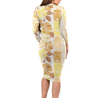 Christmas Aloha Hawaii Tiki Family Matching Long Sleeve Bodycon Dress and Hawaiian Shirt Hibiscus Autumn Colors LT7 - Polynesian Pride