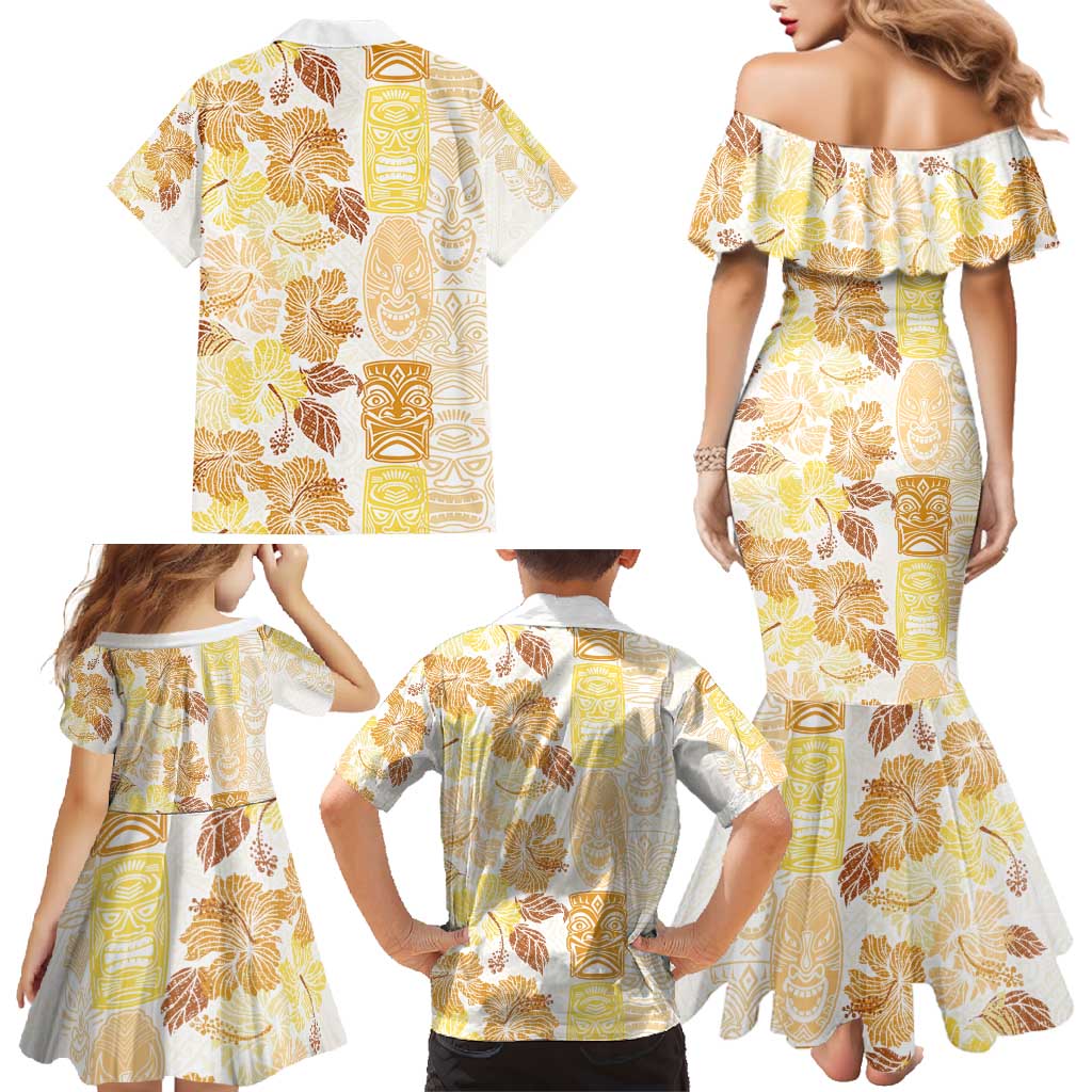 Christmas Aloha Hawaii Tiki Family Matching Mermaid Dress and Hawaiian Shirt Hibiscus Autumn Colors LT7 - Polynesian Pride