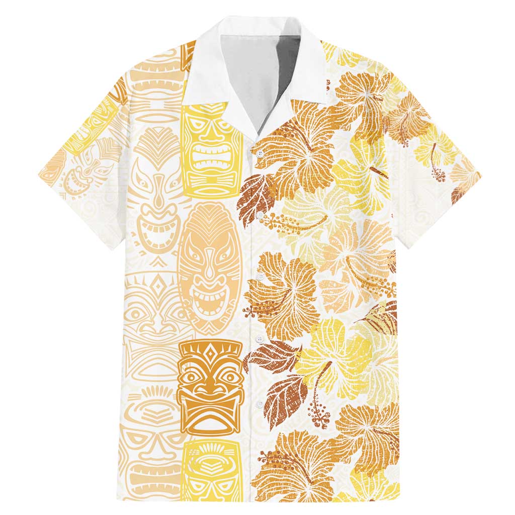 Christmas Aloha Hawaii Tiki Family Matching Mermaid Dress and Hawaiian Shirt Hibiscus Autumn Colors LT7 Dad's Shirt - Short Sleeve Yellow - Polynesian Pride