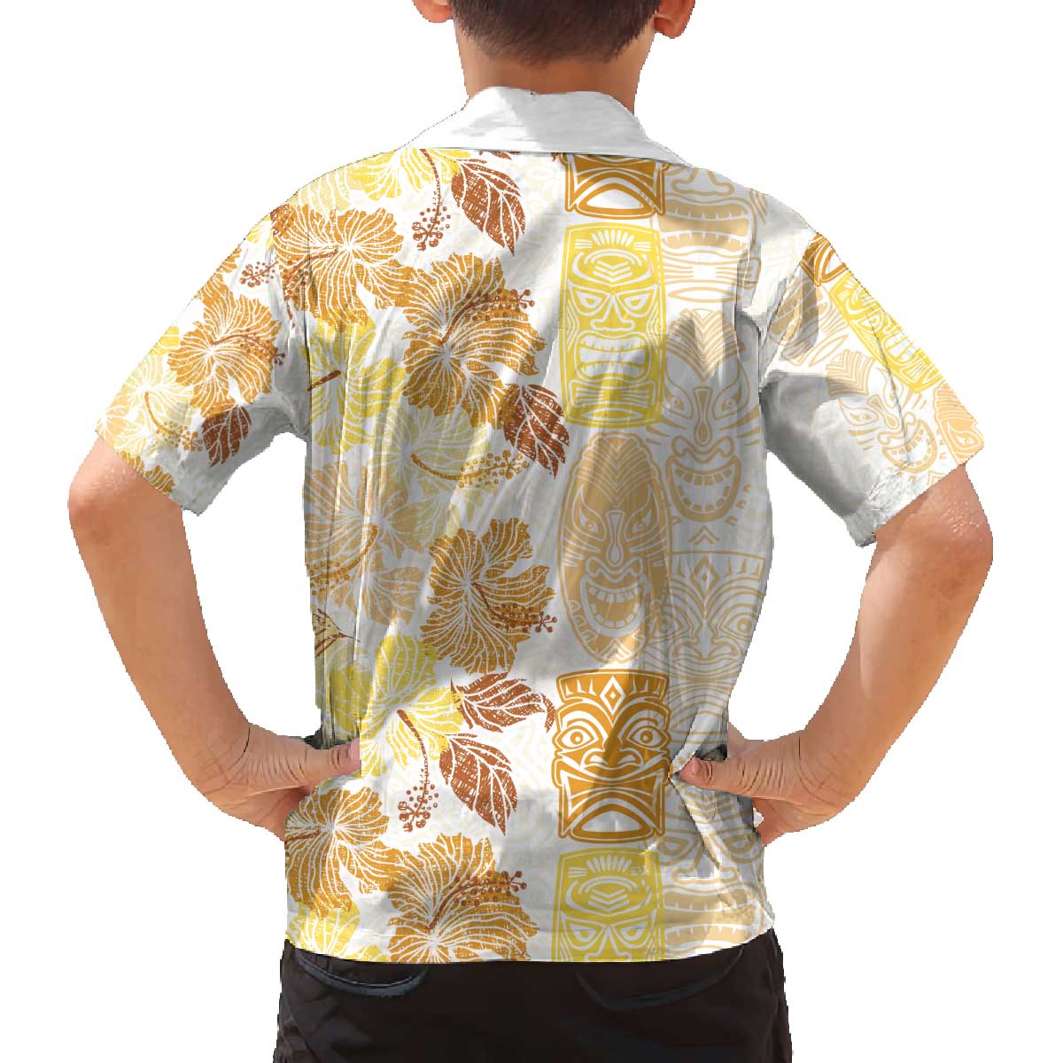 Christmas Aloha Hawaii Tiki Family Matching Off The Shoulder Long Sleeve Dress and Hawaiian Shirt Hibiscus Autumn Colors LT7 - Polynesian Pride