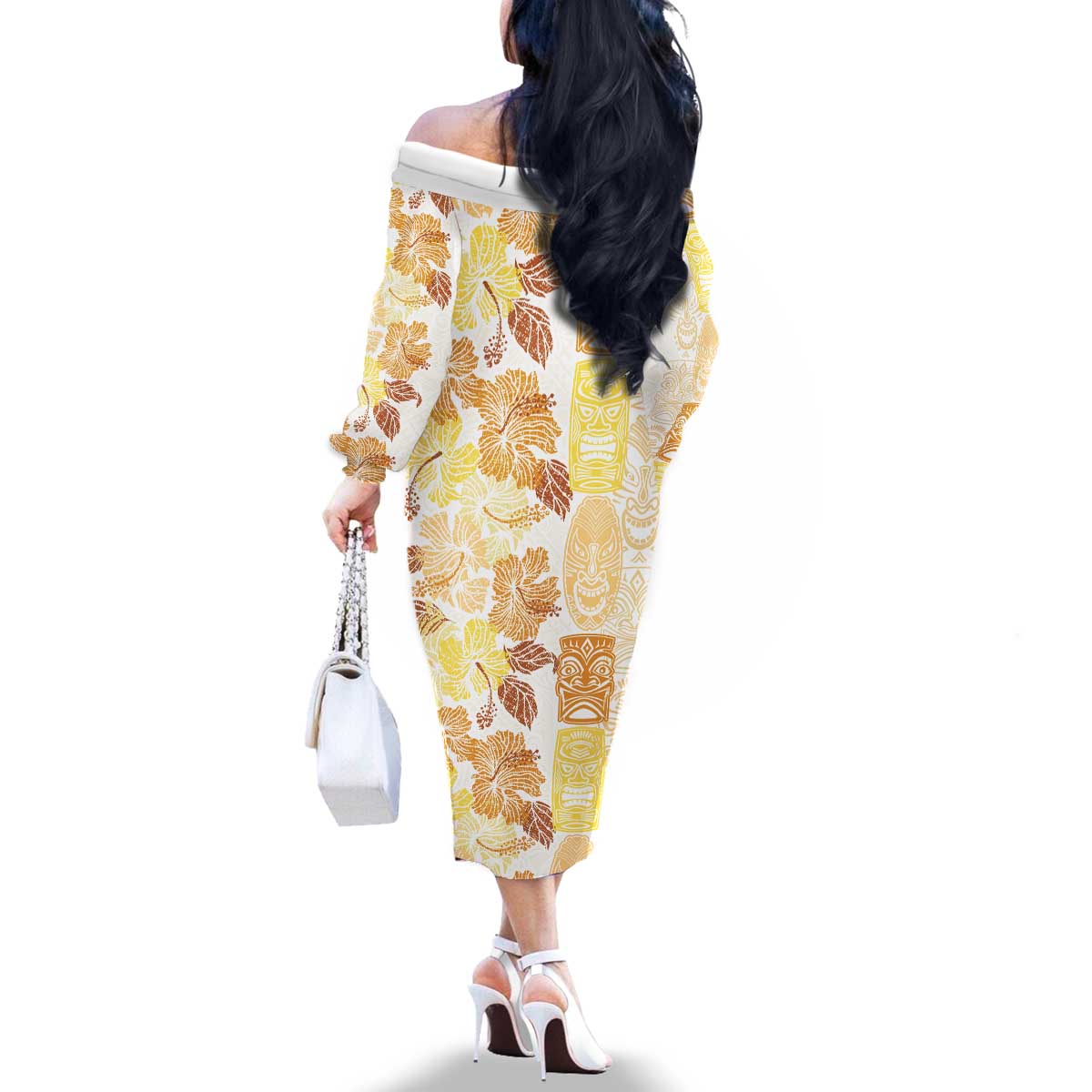 Christmas Aloha Hawaii Tiki Family Matching Off The Shoulder Long Sleeve Dress and Hawaiian Shirt Hibiscus Autumn Colors LT7 - Polynesian Pride