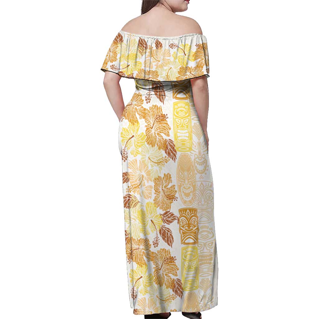 Christmas Aloha Hawaii Tiki Family Matching Off Shoulder Maxi Dress and Hawaiian Shirt Hibiscus Autumn Colors LT7 - Polynesian Pride