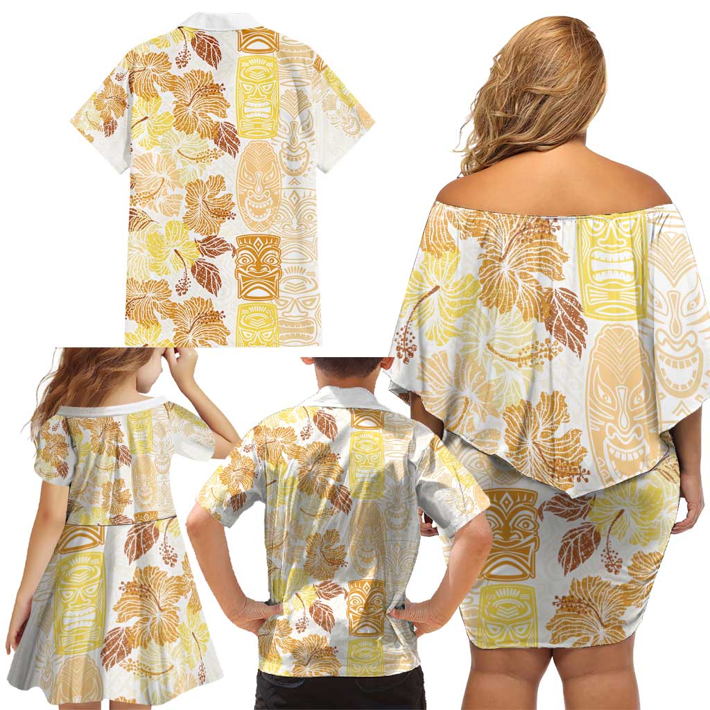 Christmas Aloha Hawaii Tiki Family Matching Off Shoulder Short Dress and Hawaiian Shirt Hibiscus Autumn Colors LT7 - Polynesian Pride