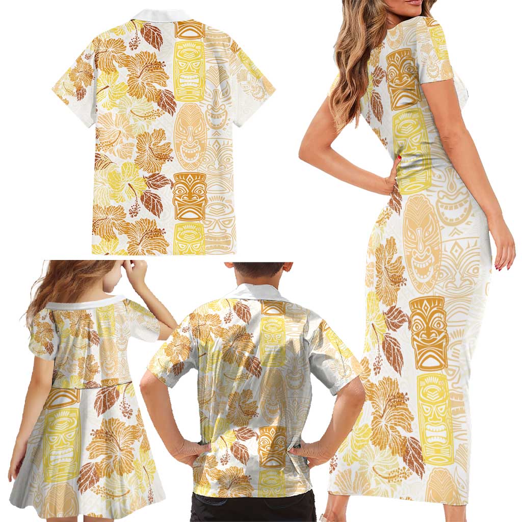 Christmas Aloha Hawaii Tiki Family Matching Short Sleeve Bodycon Dress and Hawaiian Shirt Hibiscus Autumn Colors LT7 - Polynesian Pride