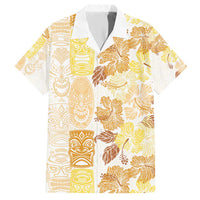 Christmas Aloha Hawaii Tiki Family Matching Short Sleeve Bodycon Dress and Hawaiian Shirt Hibiscus Autumn Colors LT7 Dad's Shirt - Short Sleeve Yellow - Polynesian Pride