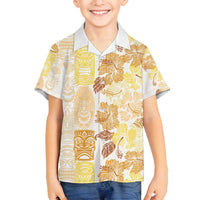 Christmas Aloha Hawaii Tiki Family Matching Summer Maxi Dress and Hawaiian Shirt Hibiscus Autumn Colors LT7 Son's Shirt Yellow - Polynesian Pride