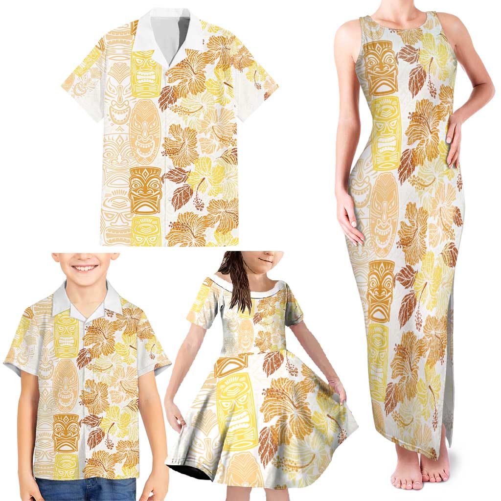 Christmas Aloha Hawaii Tiki Family Matching Tank Maxi Dress and Hawaiian Shirt Hibiscus Autumn Colors LT7 - Polynesian Pride