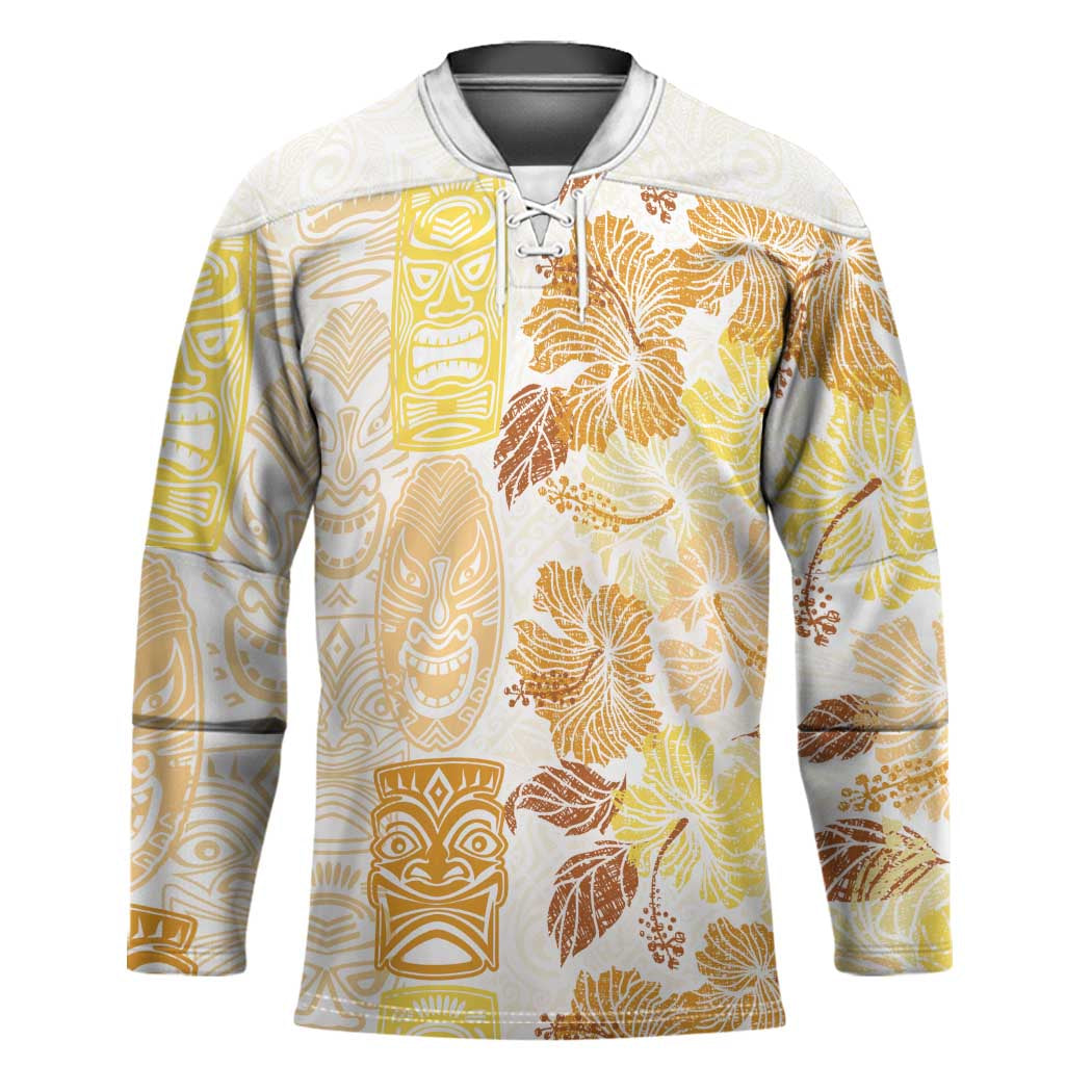 Christmas Aloha Hawaii Tiki Hockey Jersey Hibiscus Autumn Colors - Polynesian Pride