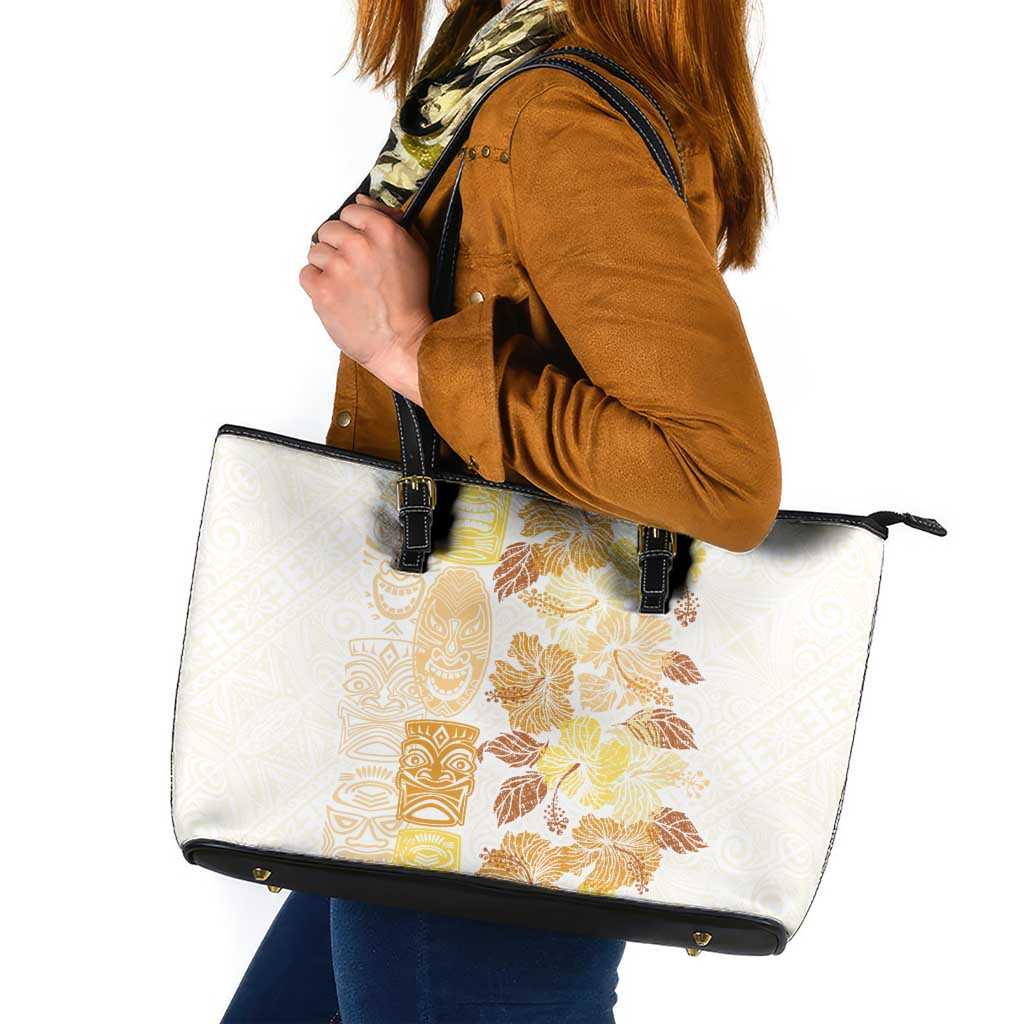 Christmas Aloha Hawaii Tiki Leather Tote Bag Hibiscus Autumn Colors - Polynesian Pride