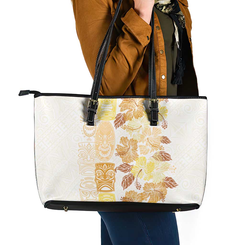 Christmas Aloha Hawaii Tiki Leather Tote Bag Hibiscus Autumn Colors - Polynesian Pride