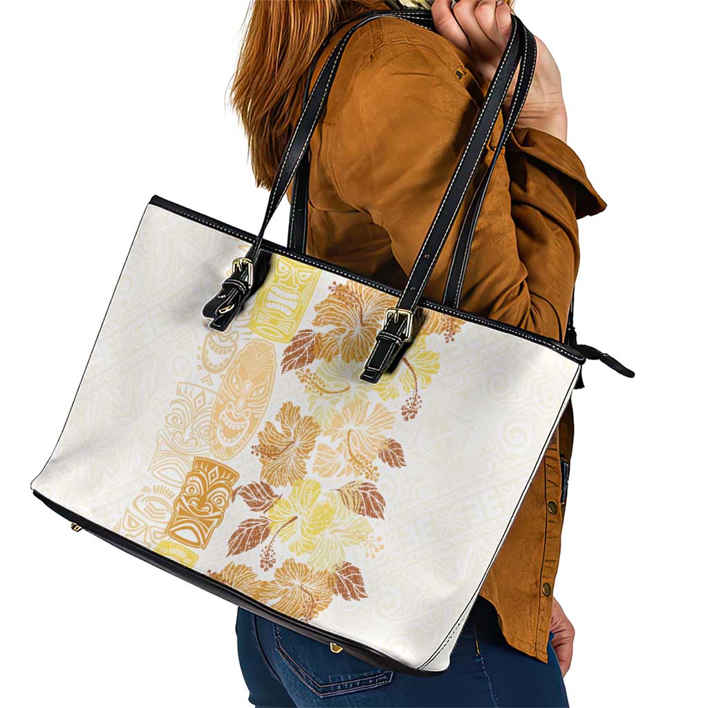Christmas Aloha Hawaii Tiki Leather Tote Bag Hibiscus Autumn Colors - Polynesian Pride