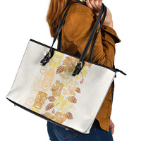Christmas Aloha Hawaii Tiki Leather Tote Bag Hibiscus Autumn Colors - Polynesian Pride