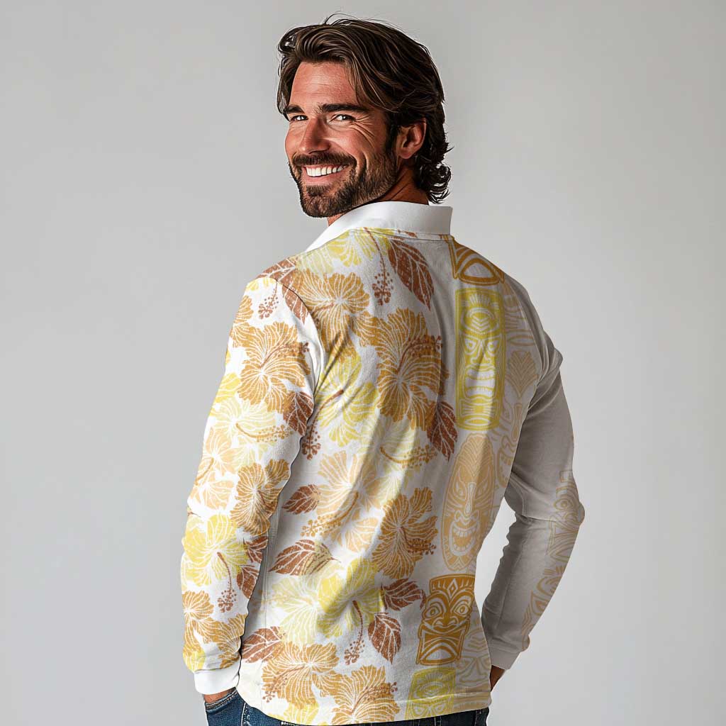 Christmas Aloha Hawaii Tiki Long Sleeve Polo Shirt Hibiscus Autumn Colors - Polynesian Pride