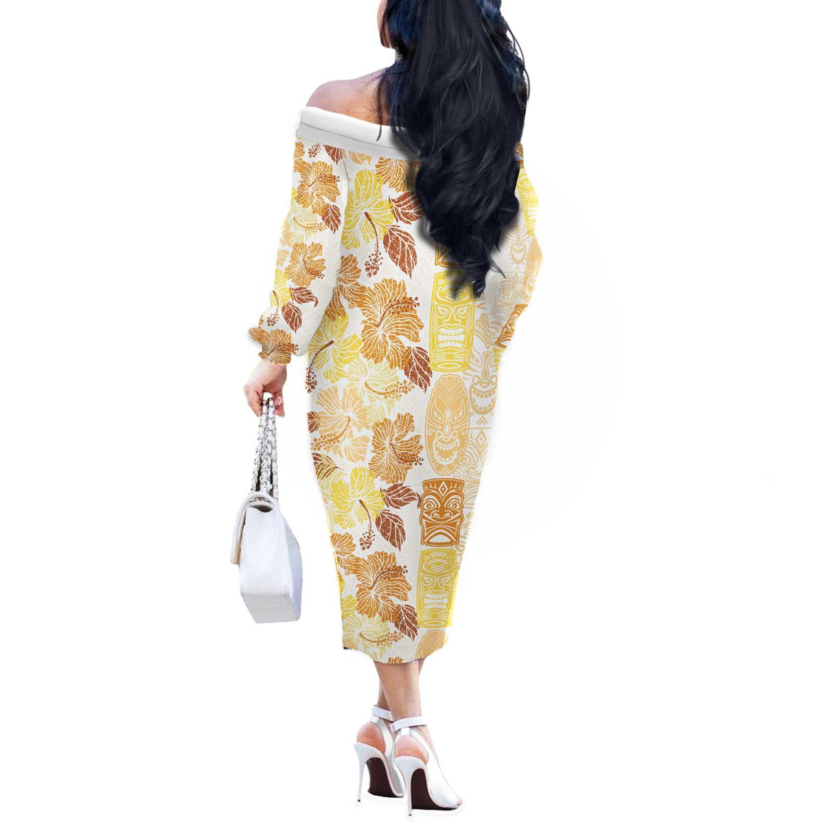 Christmas Aloha Hawaii Tiki Off The Shoulder Long Sleeve Dress Hibiscus Autumn Colors - Polynesian Pride
