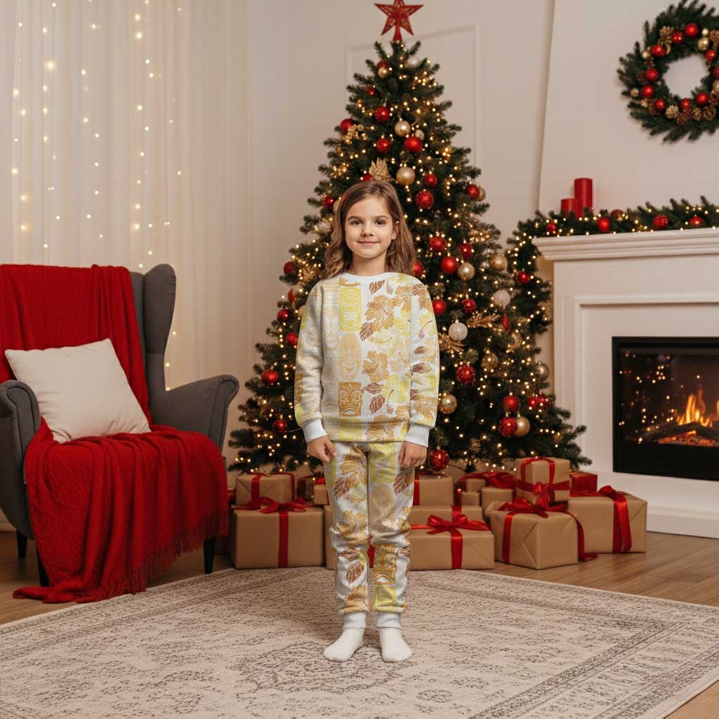 Christmas Aloha Hawaii Tiki Christmas Pajama Set Hibiscus Autumn Colors - Polynesian Pride