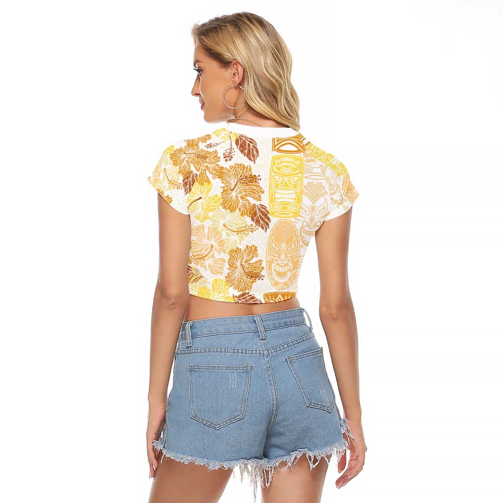 Christmas Aloha Hawaii Tiki Raglan Cropped T Shirt Hibiscus Autumn Colors - Polynesian Pride