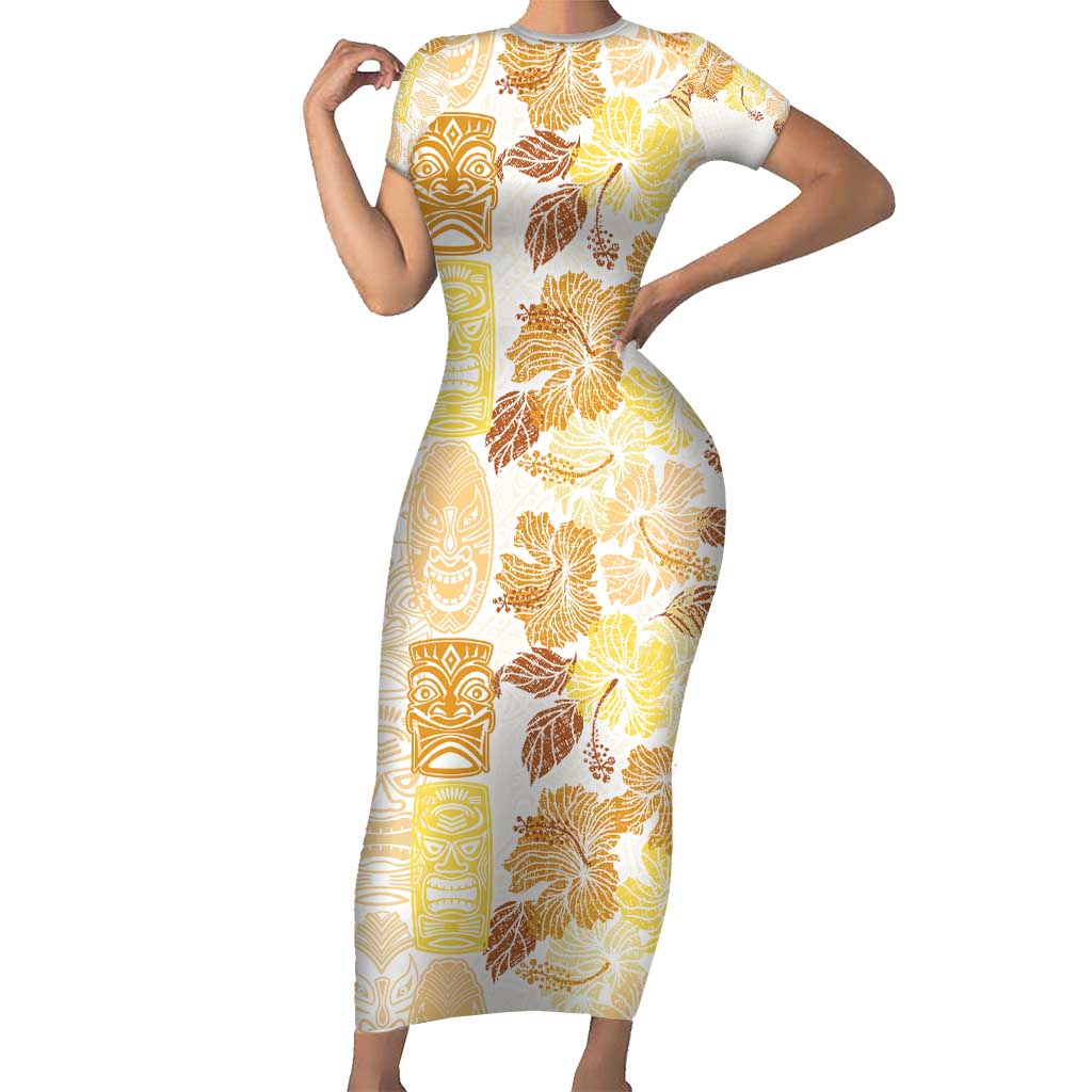 Christmas Aloha Hawaii Tiki Short Sleeve Bodycon Dress Hibiscus Autumn Colors - Polynesian Pride