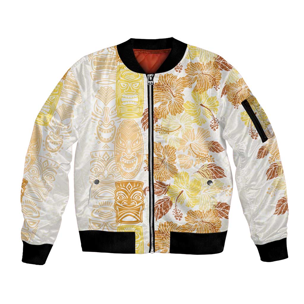 Christmas Aloha Hawaii Tiki Sleeve Zip Bomber Jacket Hibiscus Autumn Colors LT7 Unisex Yellow - Polynesian Pride