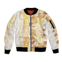 Christmas Aloha Hawaii Tiki Sleeve Zip Bomber Jacket Hibiscus Autumn Colors LT7 Unisex Yellow - Polynesian Pride