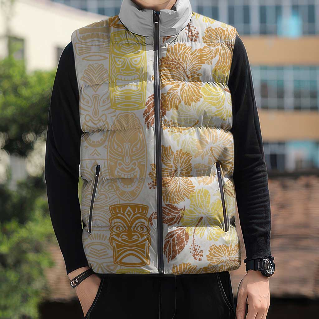 Christmas Aloha Hawaii Tiki Sleeveless Puffer Jacket Hibiscus Autumn Colors LT7 - Polynesian Pride