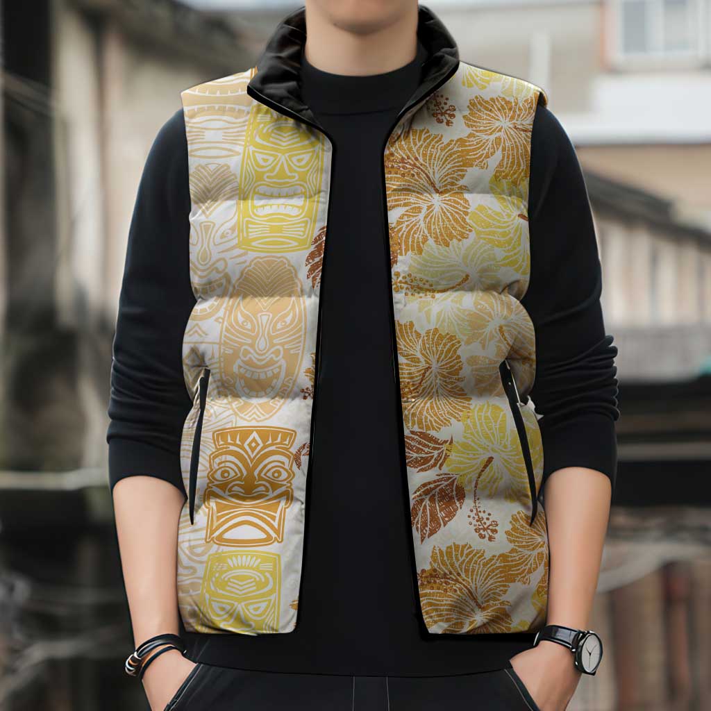 Christmas Aloha Hawaii Tiki Sleeveless Puffer Jacket Hibiscus Autumn Colors LT7 - Polynesian Pride