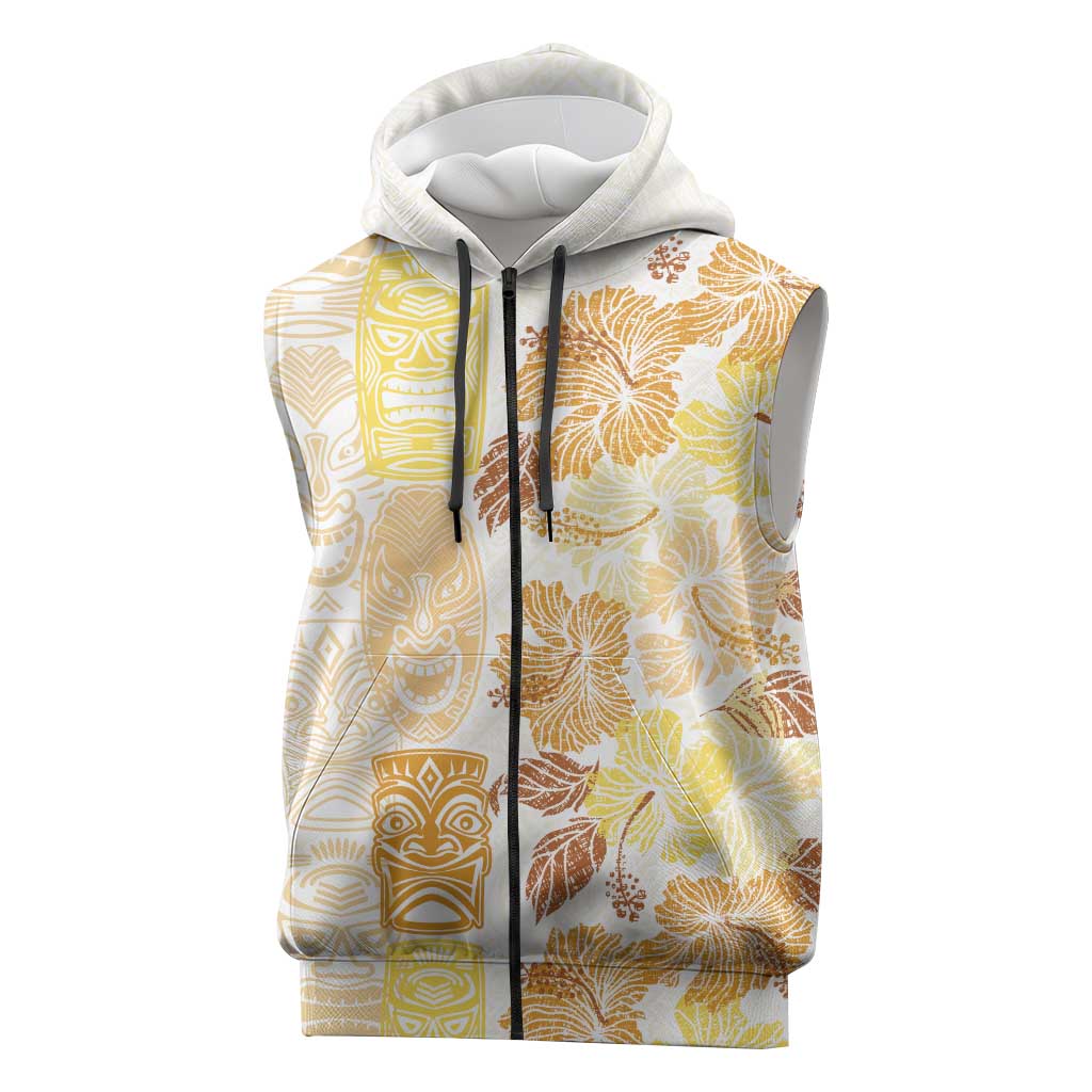 Christmas Aloha Hawaii Tiki Sleeveless Zip Hoodie Hibiscus Autumn Colors - Polynesian Pride