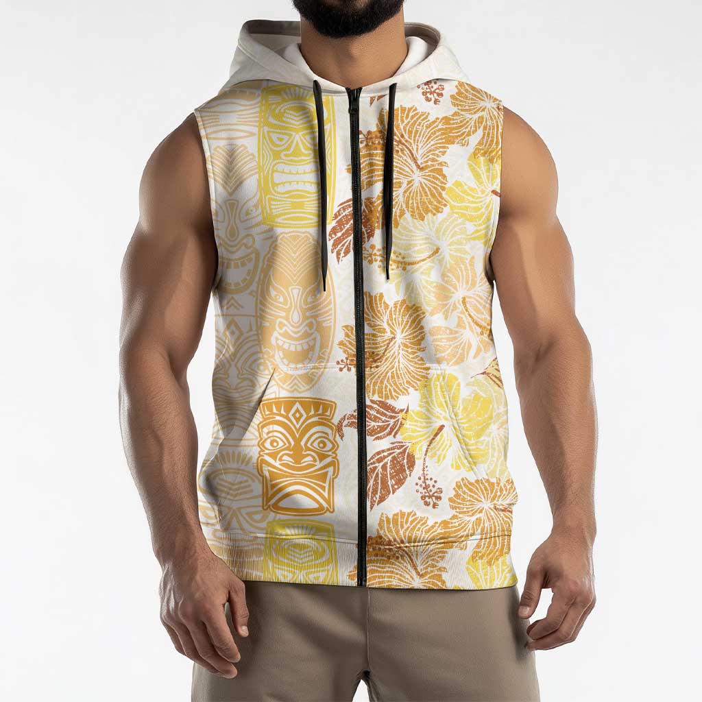 Christmas Aloha Hawaii Tiki Sleeveless Zip Hoodie Hibiscus Autumn Colors - Polynesian Pride