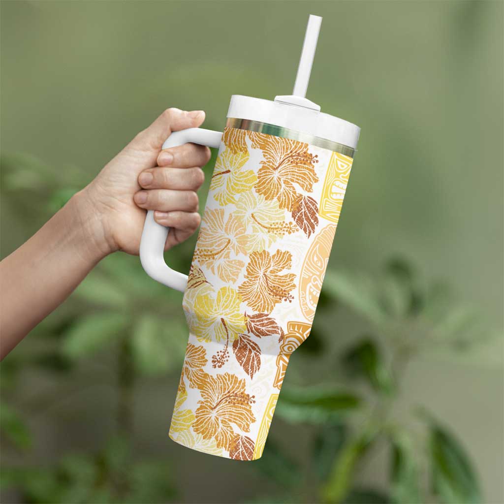 Christmas Aloha Hawaii Tiki Tumbler With Handle Hibiscus Autumn Colors - Polynesian Pride