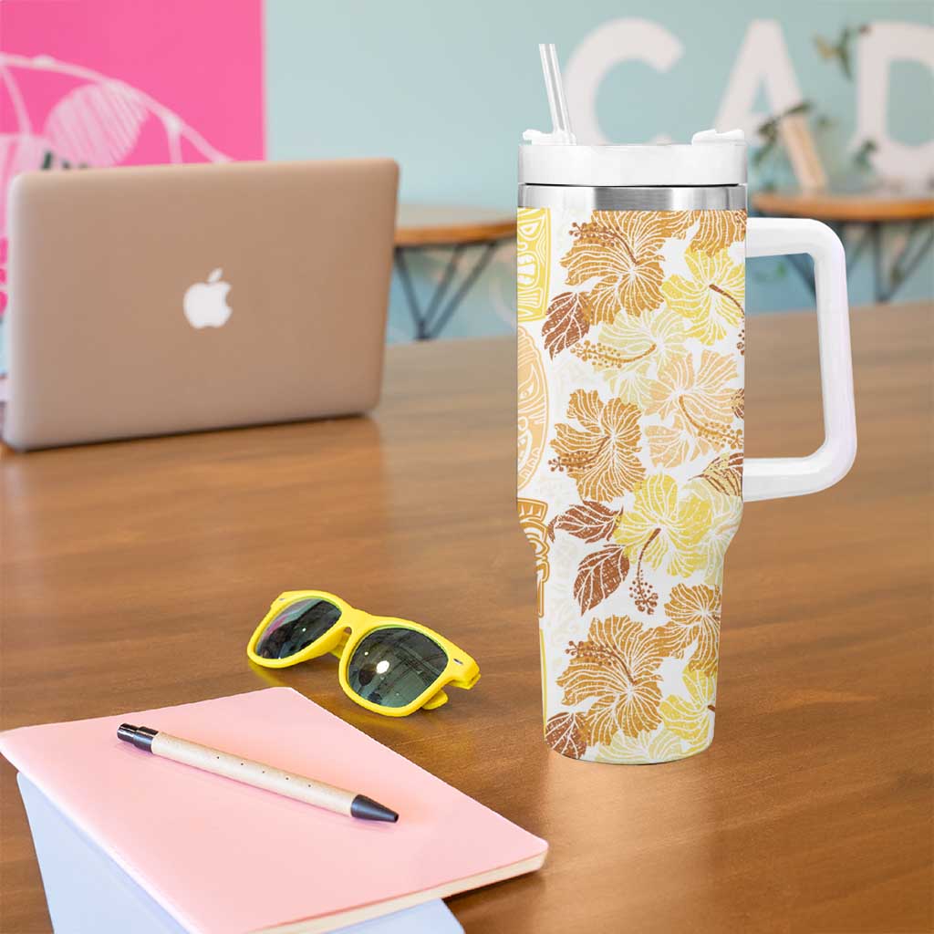 Christmas Aloha Hawaii Tiki Tumbler With Handle Hibiscus Autumn Colors - Polynesian Pride