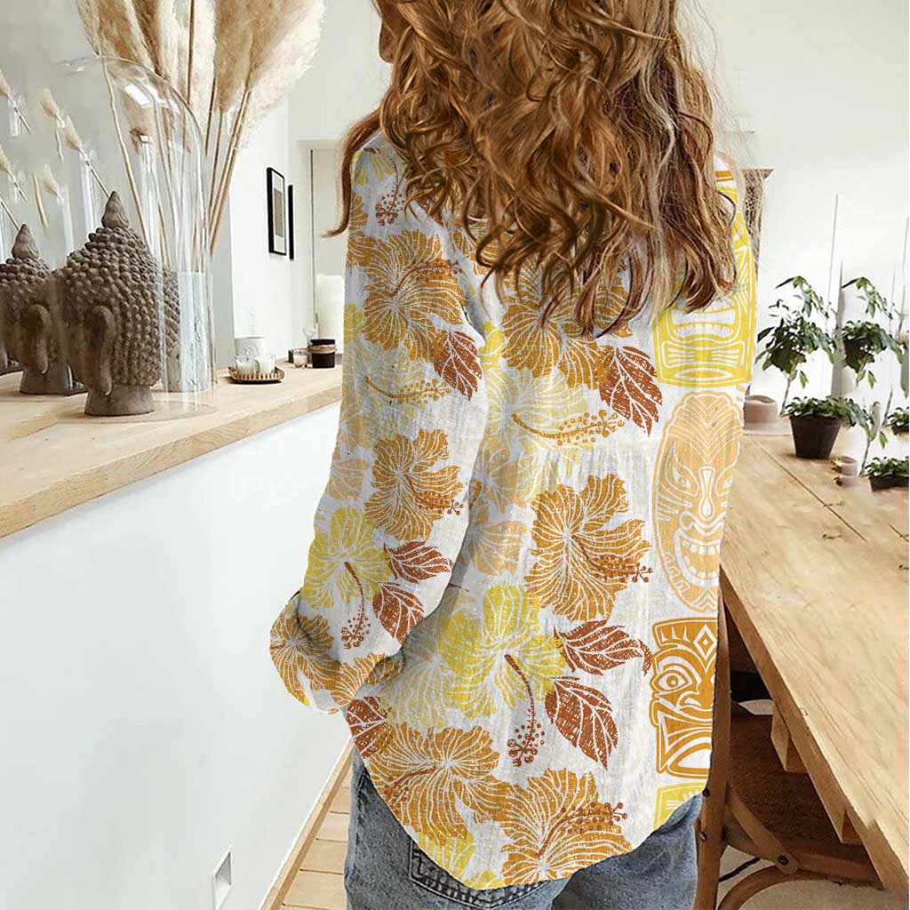 Christmas Aloha Hawaii Tiki Women Casual Shirt Hibiscus Autumn Colors - Polynesian Pride