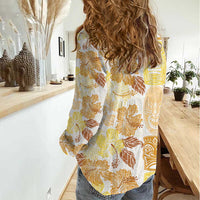 Christmas Aloha Hawaii Tiki Women Casual Shirt Hibiscus Autumn Colors - Polynesian Pride