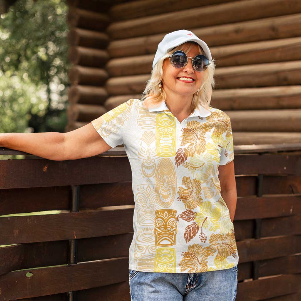 Christmas Aloha Hawaii Tiki Women Polo Shirt Hibiscus Autumn Colors - Polynesian Pride
