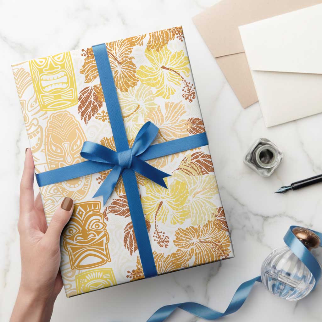 Christmas Aloha Hawaii Tiki Wrapping Paper Hibiscus Autumn Colors