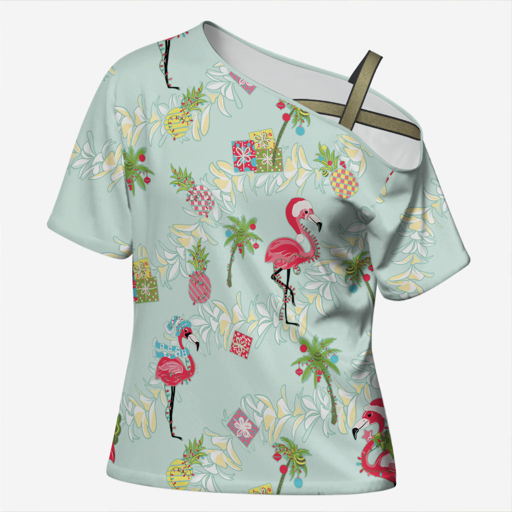 Aloha Hawaii Christmas Seamless Cross Shoulder Shirt Plumeria Lei