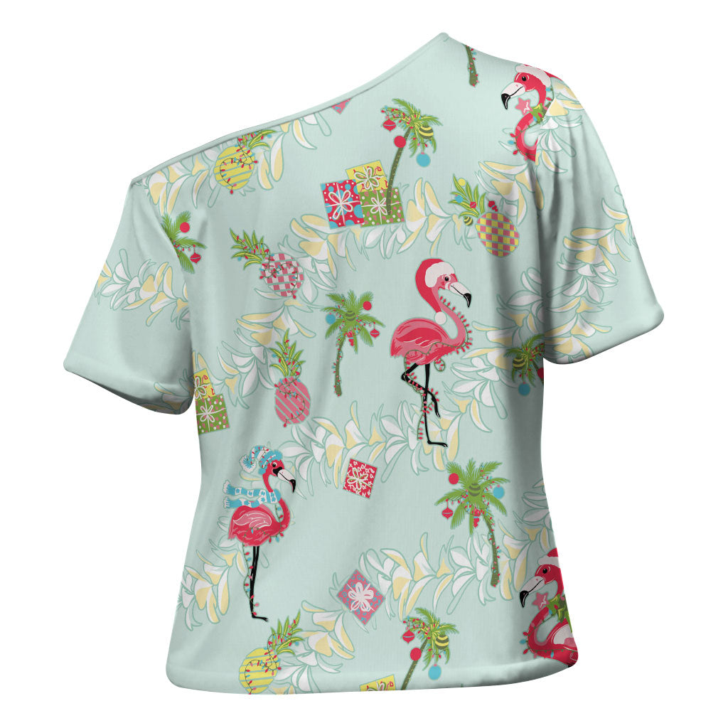 Aloha Hawaii Christmas Seamless Cross Shoulder Shirt Plumeria Lei LT7 - Polynesian Pride
